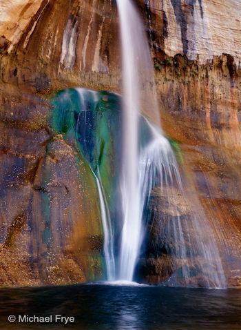 Vertical composition of Lower Calf Creek Fall, Utah, with the waterfall centered