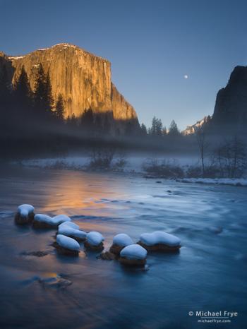A January moonrise from Valley View, Yosemite