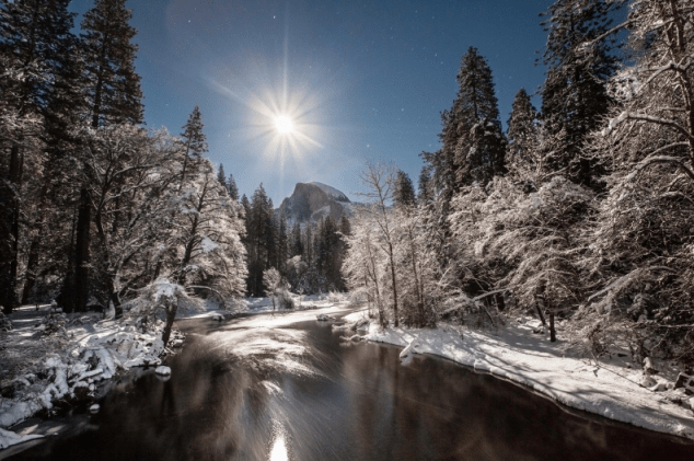 Winter Moonrise Over Half Dome Yosemite by Kristal Leonard 
