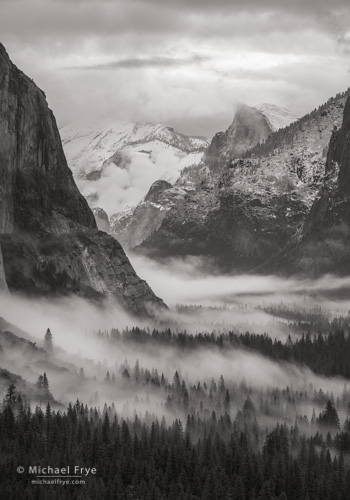 Half Dome and Yosemite Valley with fog, Yosemite NP, CA, USA