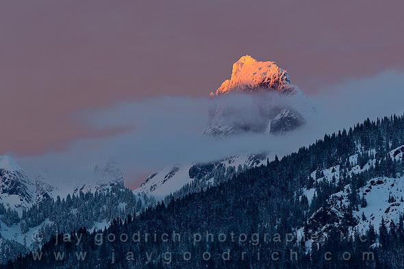 Sunset over the Cascades from Mount Baker Ski Area by Jay Goodrich