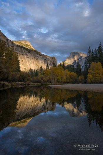 Half Dome and the Merced River, late afternoon, autumn, Yosemite NP, CA, USA