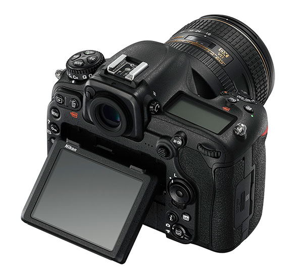 The D500's 3.2-inch touchscreen LCD is similar to that on the D5, but is tiltable for viewing flexibility.