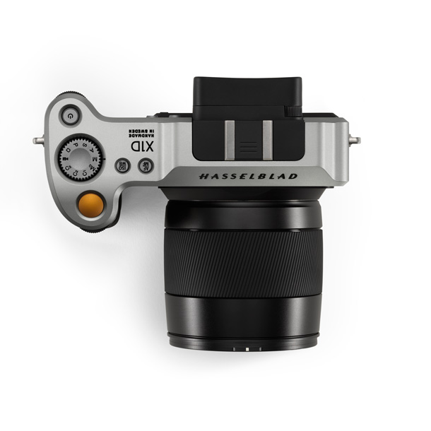 Top view of Hasselblad's X1D mirrorless medium format camera.
