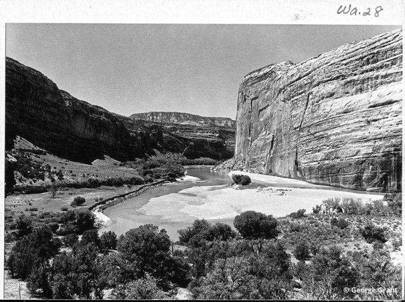 Part of Pat’s Hole, junction of Yampa and Green Rivers and east side of Steamboat Rock, Dinosaur National Monument (August 9, 1935). Photo by George Grant.
