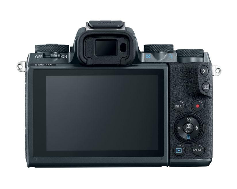 In addition to the 3.2-inch touchscreen LCD, the M5 includes an EVF, a first for a Canon M system camera.